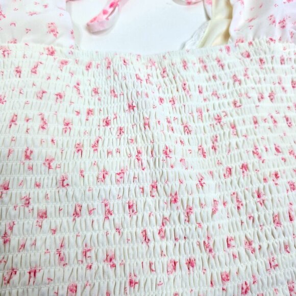 Vintage Y2K 90s Prairie Cottagecore Pink Wihte Floral Smocked Cropped Top - Picture 9 of 11